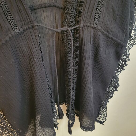 Topshop Kimono Black Lace Trim Tie Waist‎ Double V Beach Cover Small - Picture 6 of 16